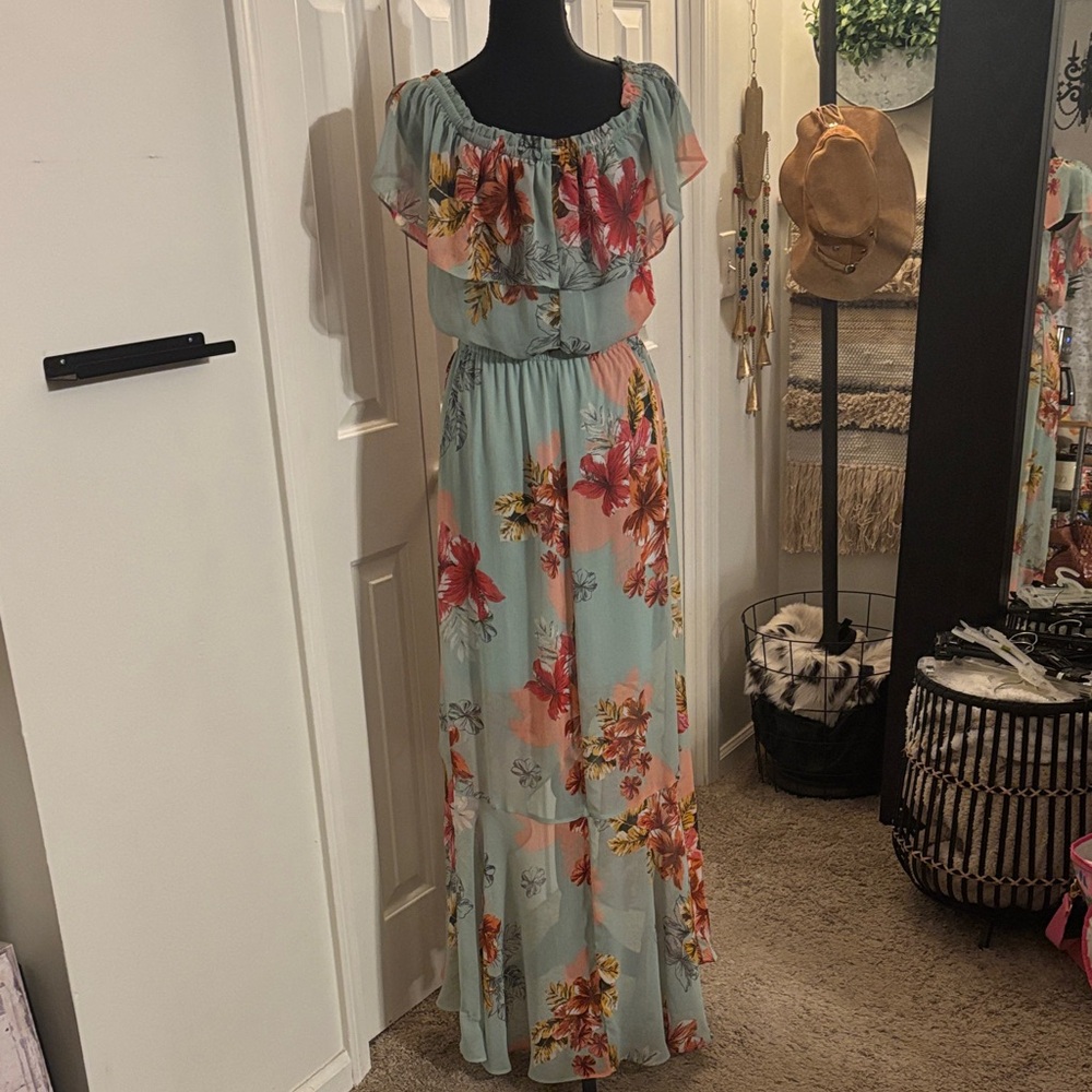 Express Floral Dress - Mint Green and Coral - Picture 2 of 8